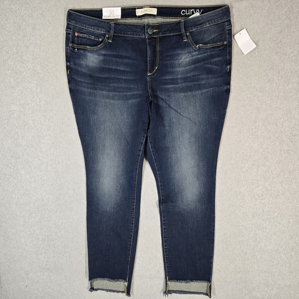 Slink Jeans Women Jeans 20 Blue Denim Skinny Curvy Frayed Hem 30" Inseam NWT